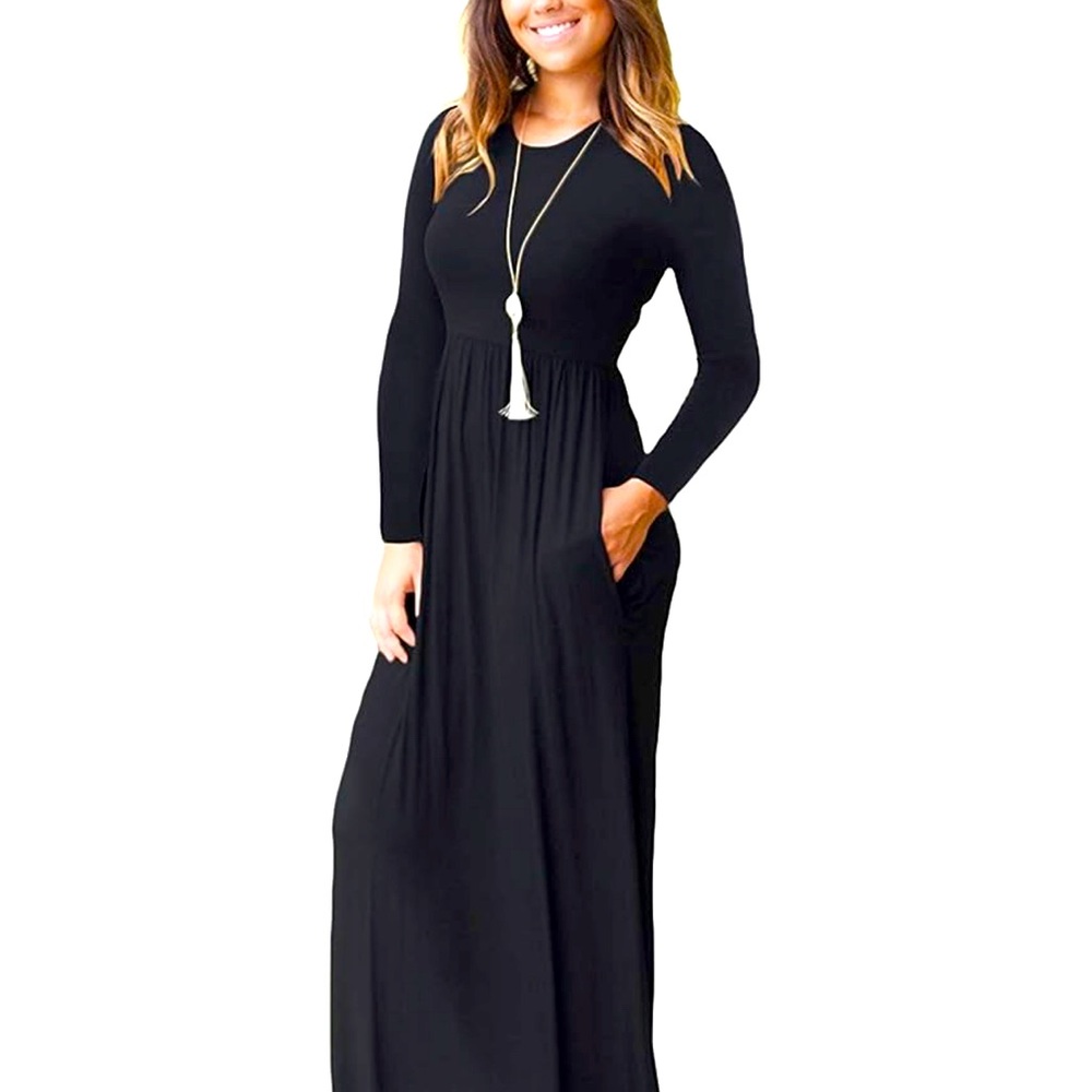 Women’s long sleeve loose maxi dress with pockets.
